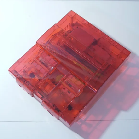 Transparent Clear Red Super Nintendo SNES Game Console SNS-001 with Green LED